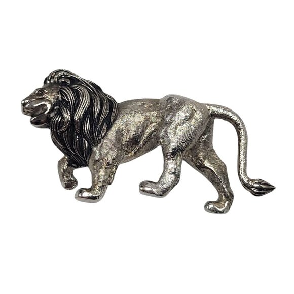 Vtg Signed Polcini Lion Brooch Pin Silver-Tone Figural Animal Leo Jungle King - Picture 1 of 10